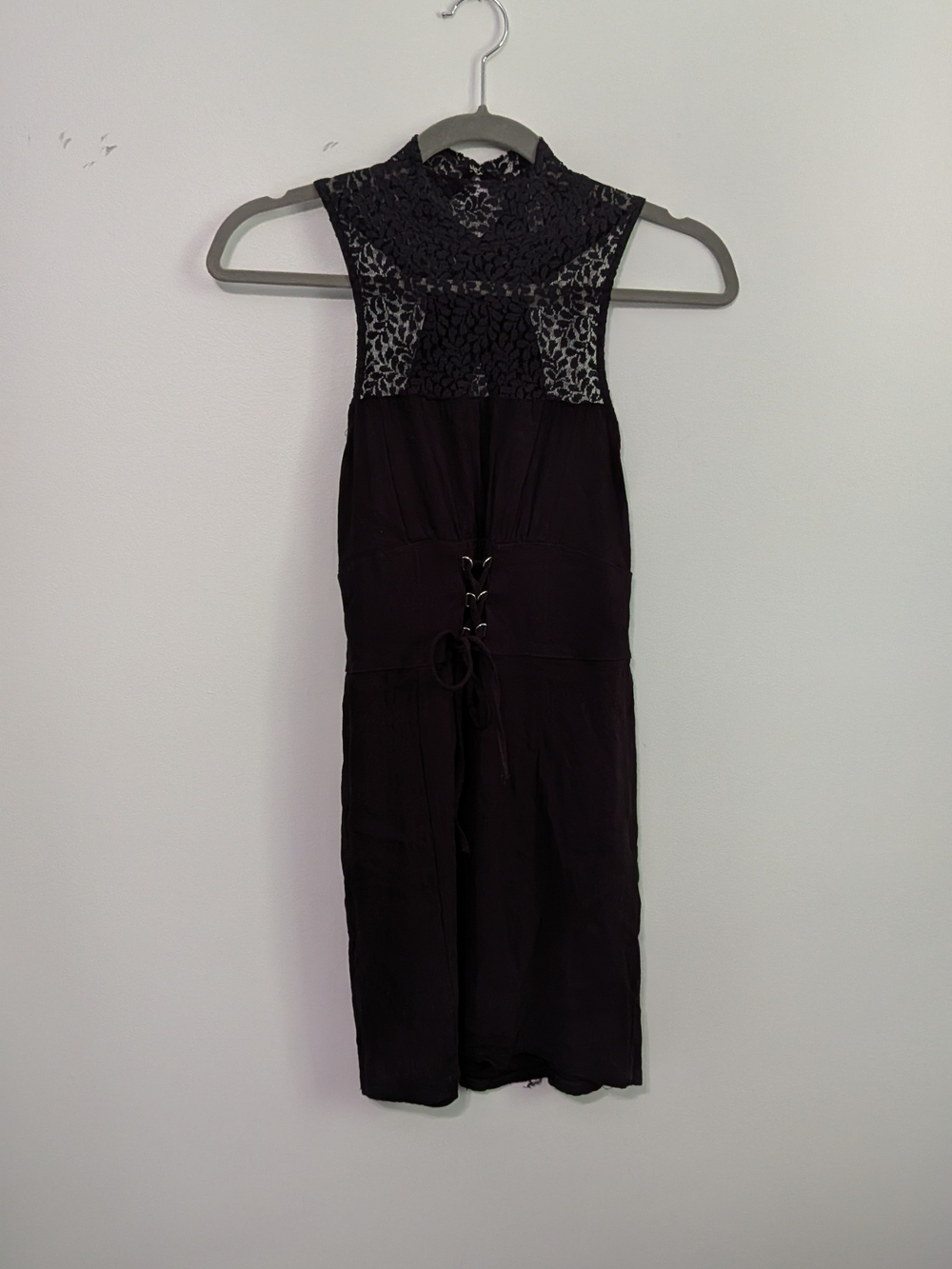 Free People Black Lace Yoke Sleeveless Mini Dress